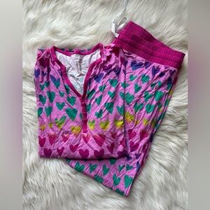 Little Sleepies Women’s Medium Long Sleeves/Pant Pajama Set Ombré Hearts Rainbow